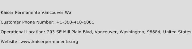 Kaiser Permanente Vancouver Wa Phone Number Customer Service