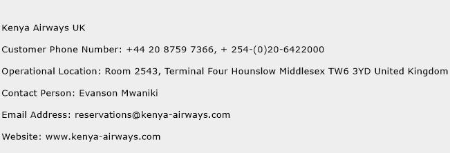 Kenya Airways UK Phone Number Customer Service