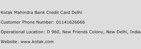Kotak Mahindra Bank Credit Card Delhi Phone Number Customer Service
