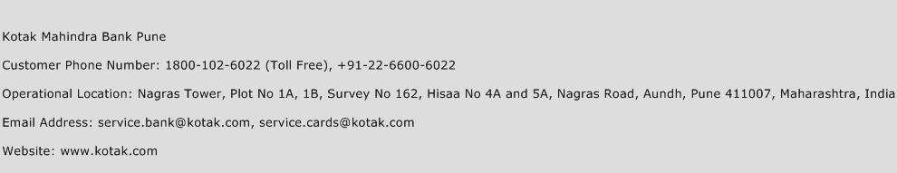 Kotak Mahindra Bank Pune Phone Number Customer Service