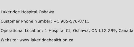Lakeridge Hospital Oshawa Phone Number Customer Service