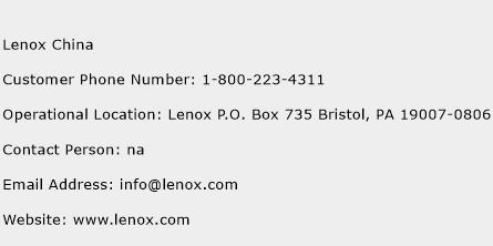 Lenox China Phone Number Customer Service