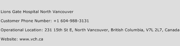 Lions Gate Hospital North Vancouver Phone Number Customer Service
