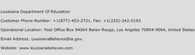 Louisiana Department Of Education Phone Number Customer Service
