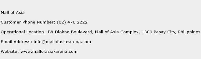 Mall of Asia Phone Number Customer Service