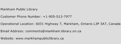 Markham Public Library Phone Number Customer Service