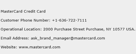 MasterCard Credit Card Phone Number Customer Service