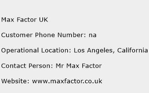 Max Factor UK Phone Number Customer Service