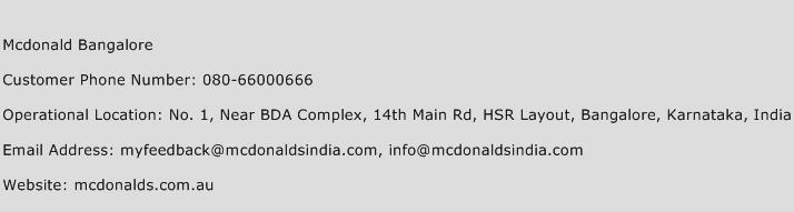 Mcdonald Bangalore Phone Number Customer Service