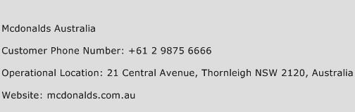Mcdonalds Australia Phone Number Customer Service