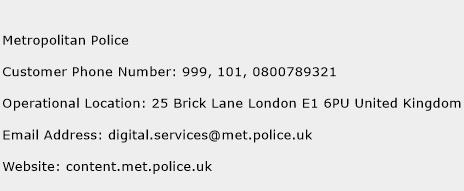 Metropolitan Police Phone Number Customer Service