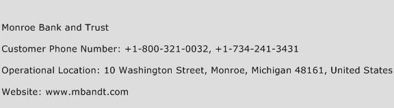 Monroe Bank and Trust Phone Number Customer Service