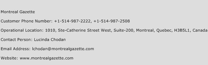 Montreal Gazette Phone Number Customer Service