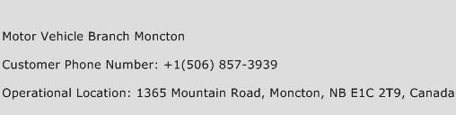 Motor Vehicle Branch Moncton Phone Number Customer Service