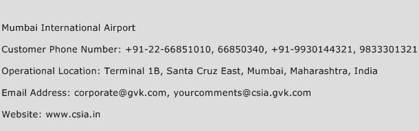 Mumbai International Airport Phone Number Customer Service
