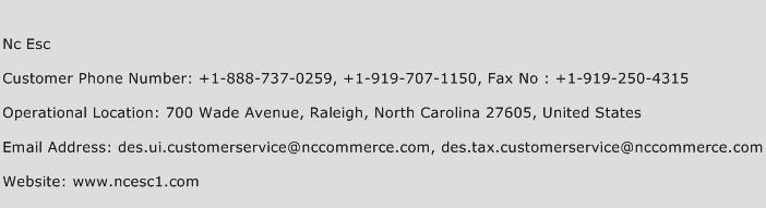 NC ESC Phone Number Customer Service