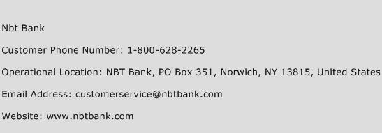 Nbt Bank Phone Number Customer Service