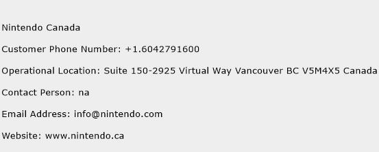 Nintendo Canada Phone Number Customer Service