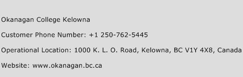 Okanagan College Kelowna Phone Number Customer Service