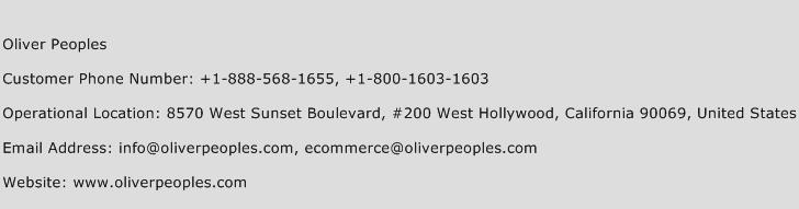 Oliver Peoples Phone Number Customer Service