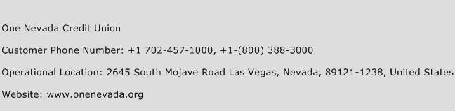 One Nevada Credit Union Phone Number Customer Service