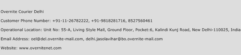 Overnite Courier Delhi Phone Number Customer Service