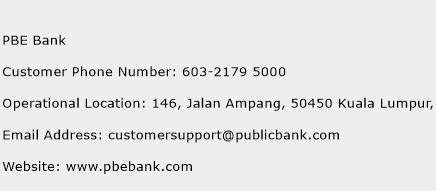 PBE Bank Phone Number Customer Service