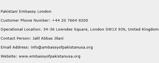 Pakistani Embassy London Phone Number Customer Service