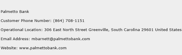 Palmetto Bank Phone Number Customer Service