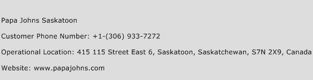 Papa Johns Saskatoon Phone Number Customer Service