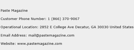 Paste Magazine Phone Number Customer Service