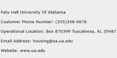 Paty Hall University Of Alabama Phone Number Customer Service