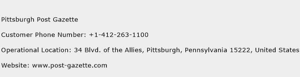 Pittsburgh Post Gazette Phone Number Customer Service
