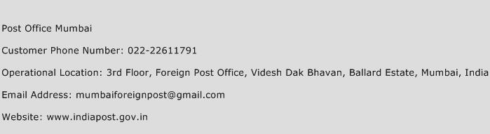 Post Office Mumbai Phone Number Customer Service