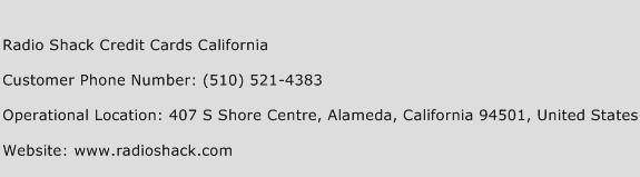 Radio Shack Credit Cards California Phone Number Customer Service