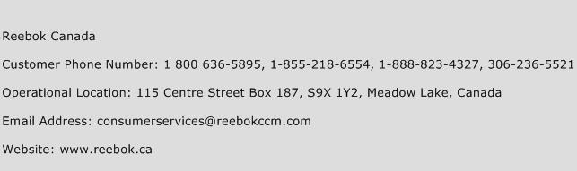 Reebok Canada Phone Number Customer Service