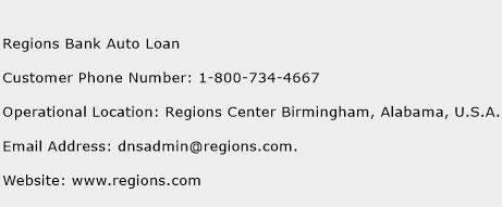 regions loan auto bank customer service number phone