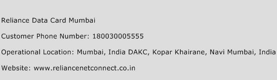 Reliance Data Card Mumbai Phone Number Customer Service