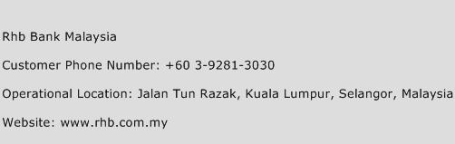 Rhb Bank Malaysia Phone Number Customer Service