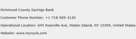 Richmond County Savings Bank Phone Number Customer Service