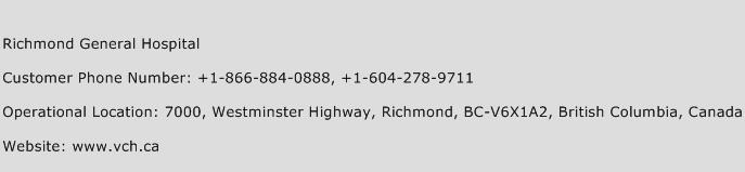 Richmond General Hospital Phone Number Customer Service