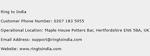 Ring to India Phone Number Customer Service