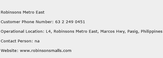 Robinsons Metro East Phone Number Customer Service