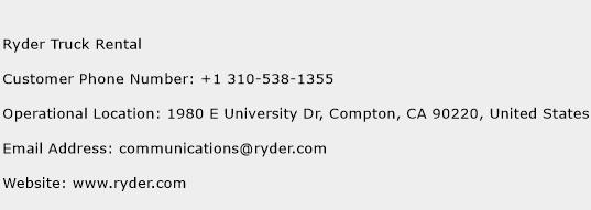 Ryder Truck Rental Phone Number Customer Service