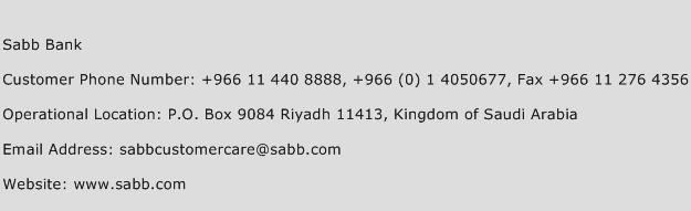 Sabb Bank Phone Number Customer Service
