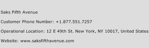Saks Fifth Avenue Phone Number Customer Service