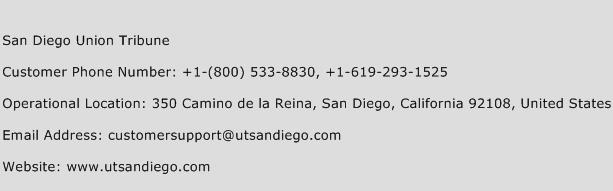 San Diego Union Tribune Phone Number Customer Service