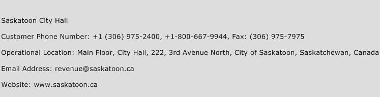 Saskatoon City Hall Phone Number Customer Service