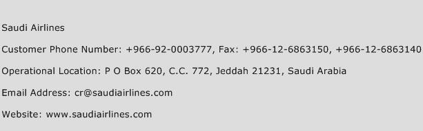 Saudi Airlines Phone Number Customer Service