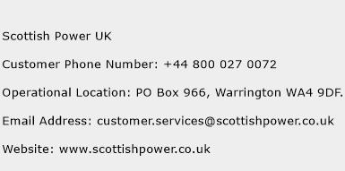Scottish Power UK Phone Number Customer Service